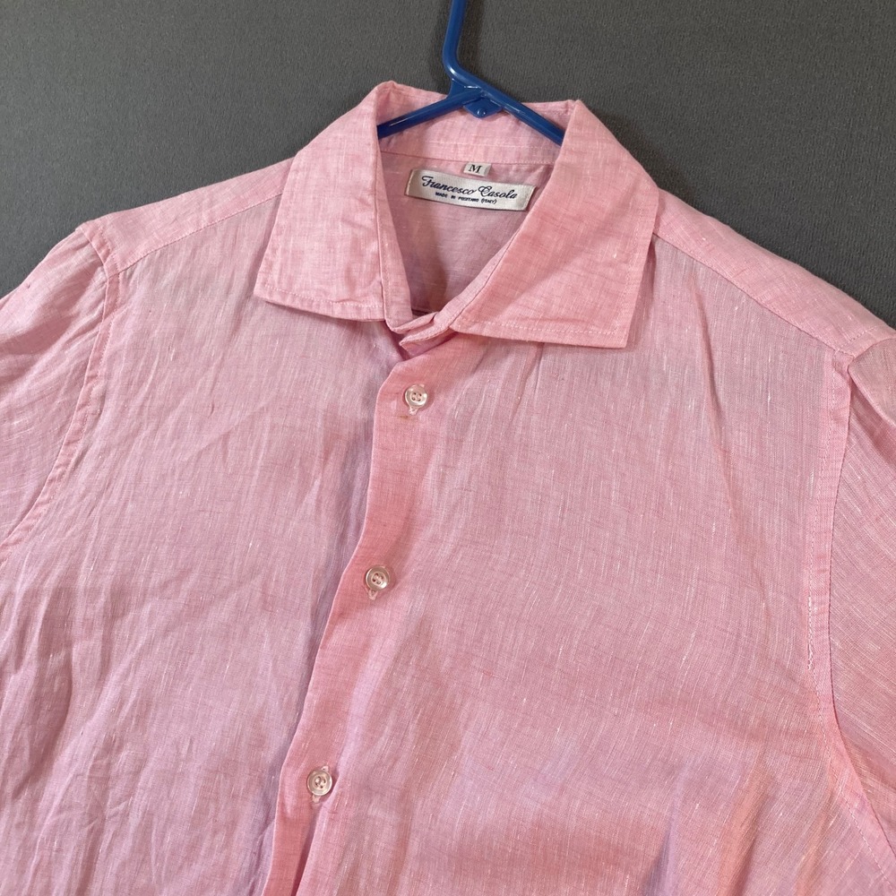 Francesco Casola Mens Medium Pink Linen Shirt Slim Fit Made in Italy Preppy